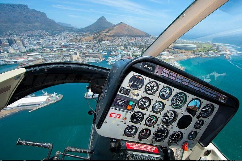 view of Cape Town from inside helicopter