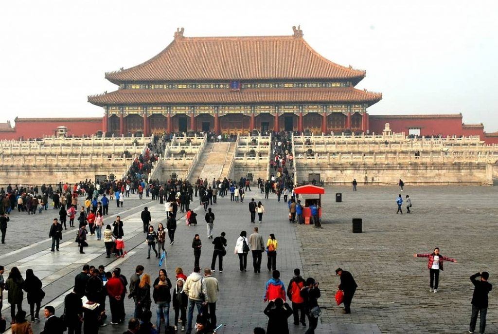 Tiananmen Square with Tourists admiring the Forbidden City