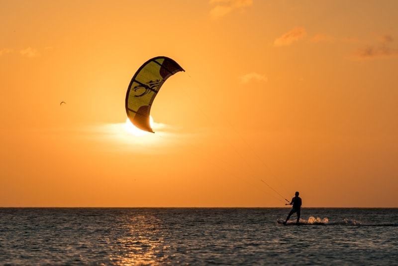 Sunset kite surfing