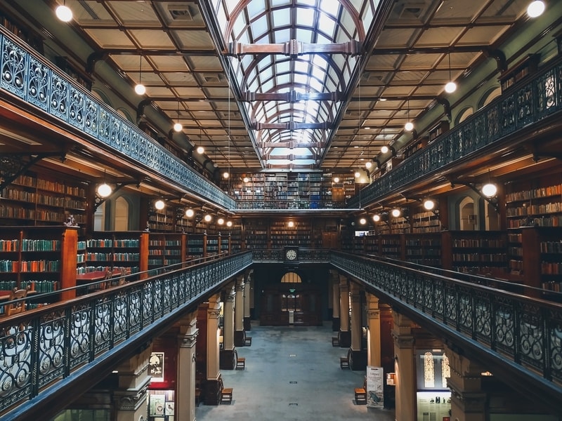 Aisles of books in the Adelaide State library