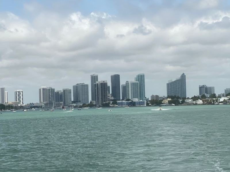 view of miami skyline from boat