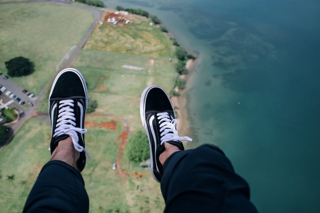 Feet outside a helicopter