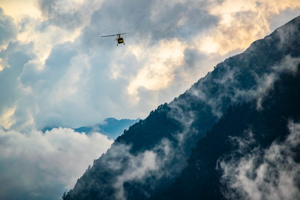 Helicopter over Kedarnath mountains