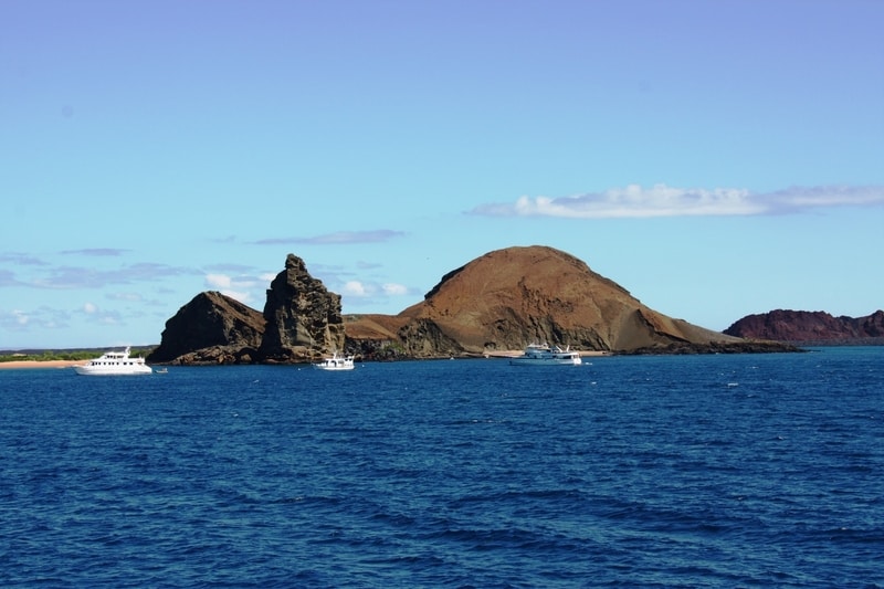 Galapagos Islands ocean and mountain backdrop