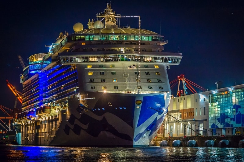 Colorful Princess cruise ship at night
