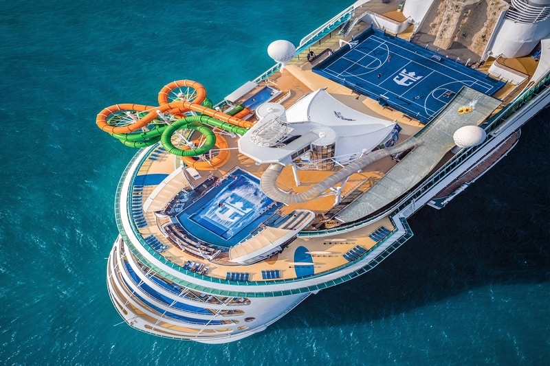 Royal Caribbean cruise ship water slides and sports deck
