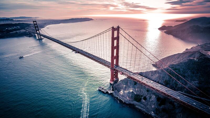 Aerial view of the Golden Gate Bridge over the water