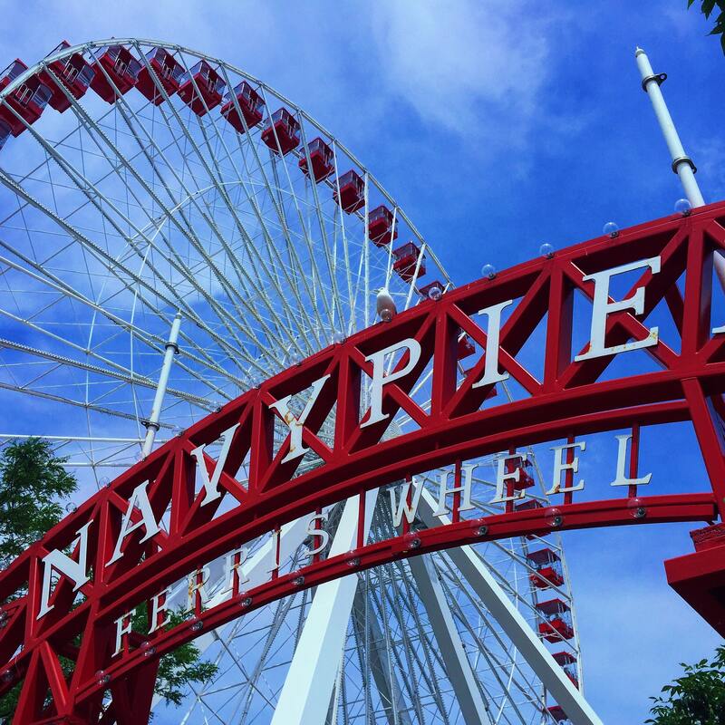 Navy Pier entrance with Ferris wheel in the background