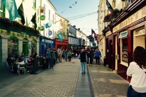 Streets of Galway with flags