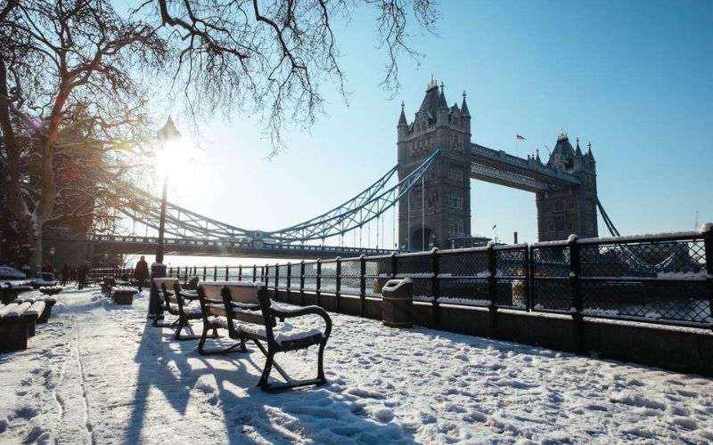 London Bridge during Winter snowfall