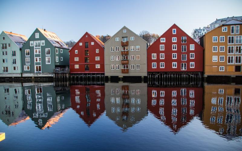 Colorful buildings in Trondheim Village, Norway