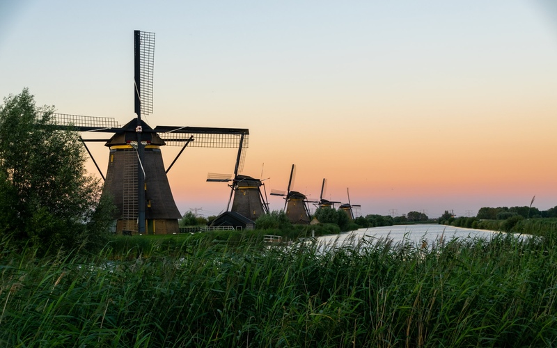 Windmill in the Netherlands during sunset