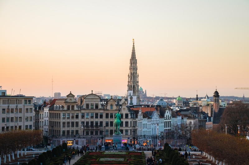 View of Brussels skyline and Square at sunrise