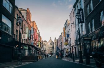 View of Dublin street in the evening