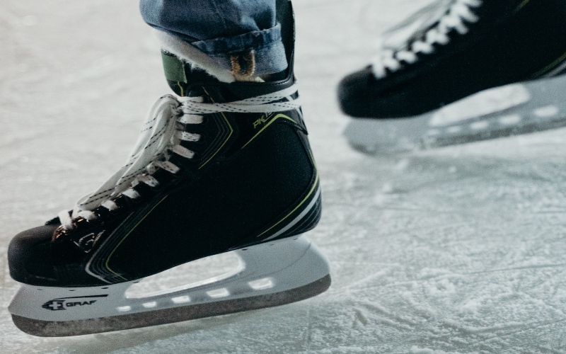 Closeup of a person ice skating