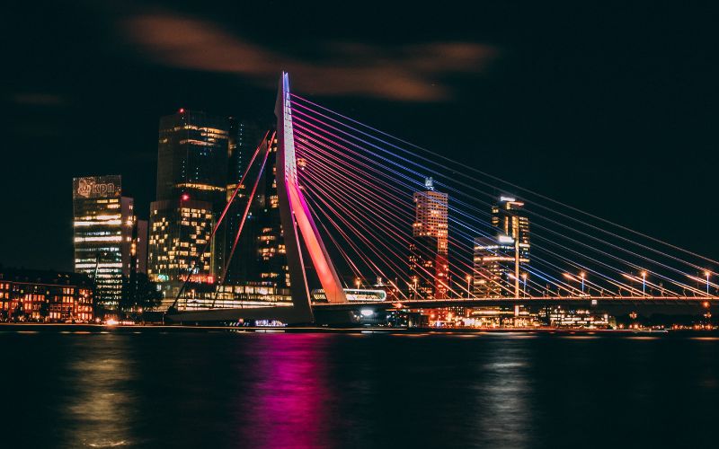 The Rotterdam Erasmus Bridge at Night