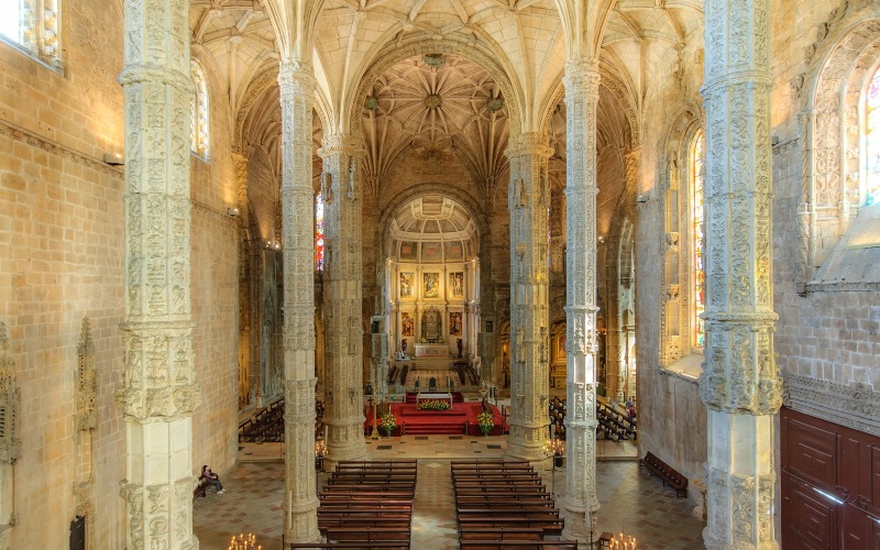 Interior architecture of Jeronimos Monastery in Lisbon