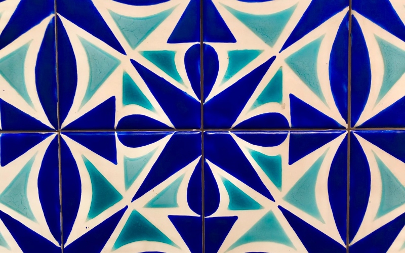 Closeup of traditional blue tile art from Portugal