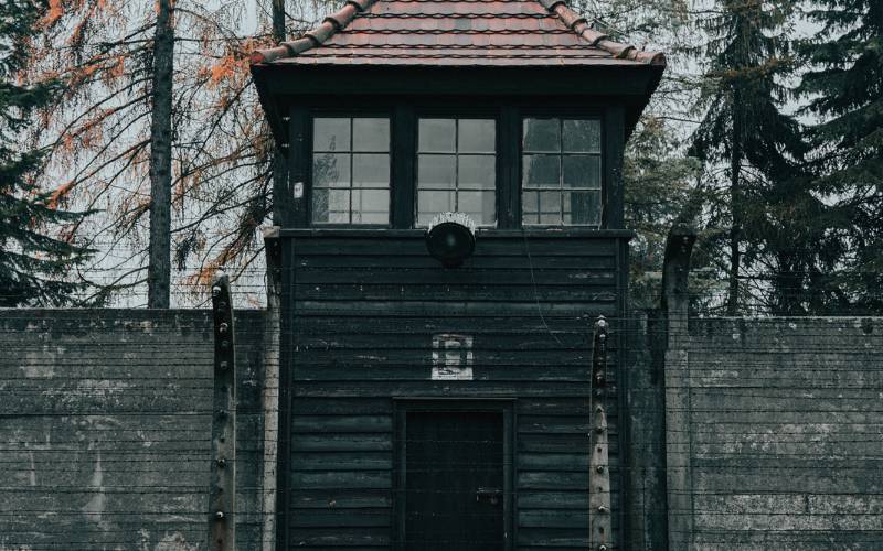 Old wooden building in Auschwitz