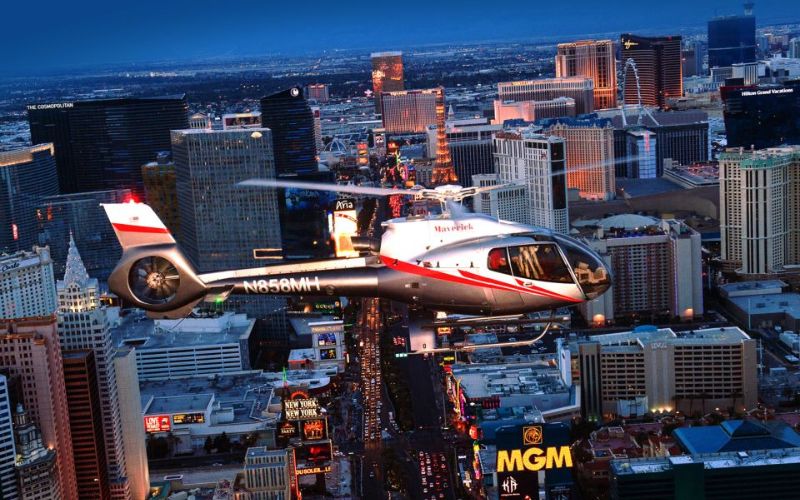 Helicopter flying over Las Vegas.