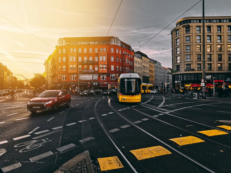 Transport options on a busy street in Berlin