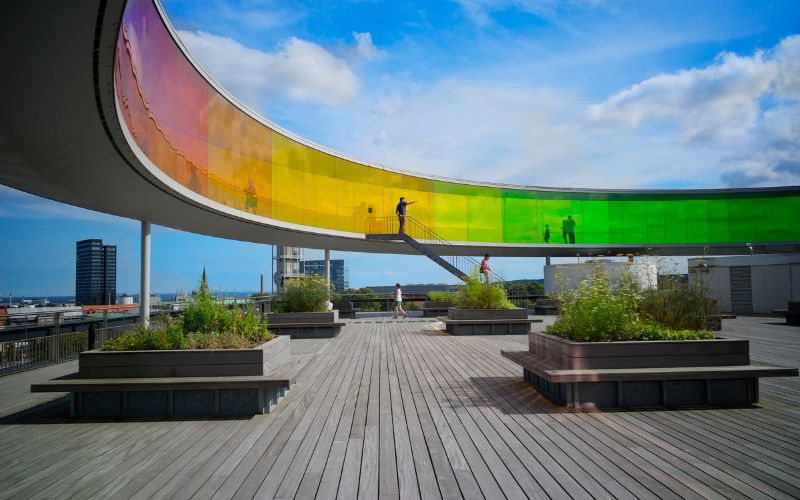 Your Rainbow Panorama Exhibit ontop of the ARoS Art Museum.
