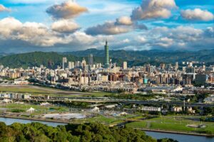 A view of the Taipei skyline from a distance