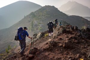 A group of backpackers on a mountain