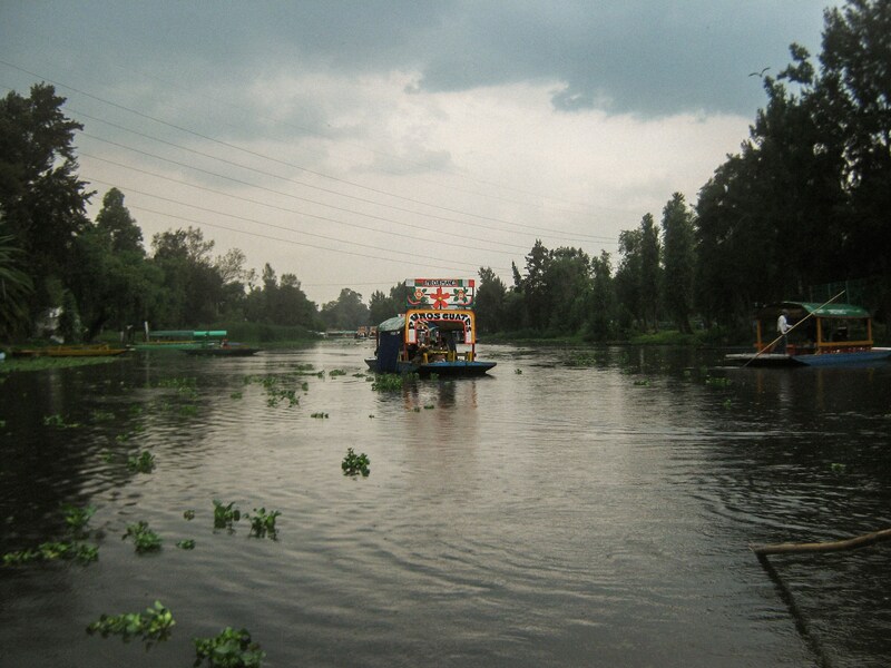 Colorful boat floating on the river